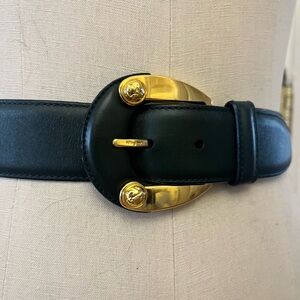 Salvatore Ferragamo Dark Green Leather Belt with Gold and Leather  Buckle